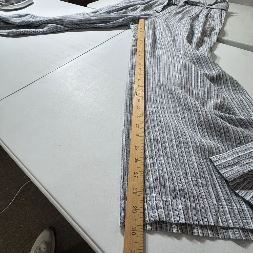 Banana Republic Pants Women's 16 Wide Leg High Rise Linen Blend Blue Stripe